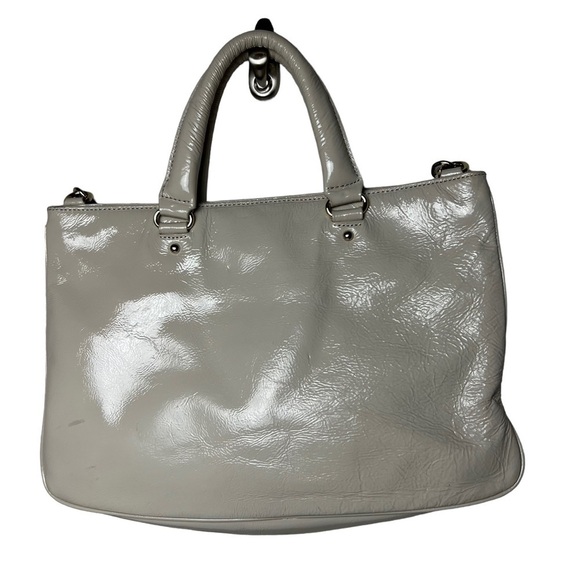 Kate Spade Patent Leather Tote Hand Bag Shoulder Purse Champagne Beige Grey ?? - Picture 3 of 12